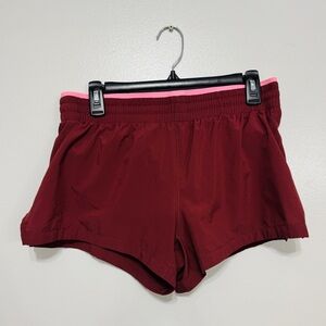 Fabletics Burgundy Running Shorts w/ Pink Trim Zip Pocket Size M